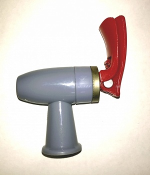 Краник для кулера, красный (внутр.резьба, нажим "рукой", цвет серый) с защитой